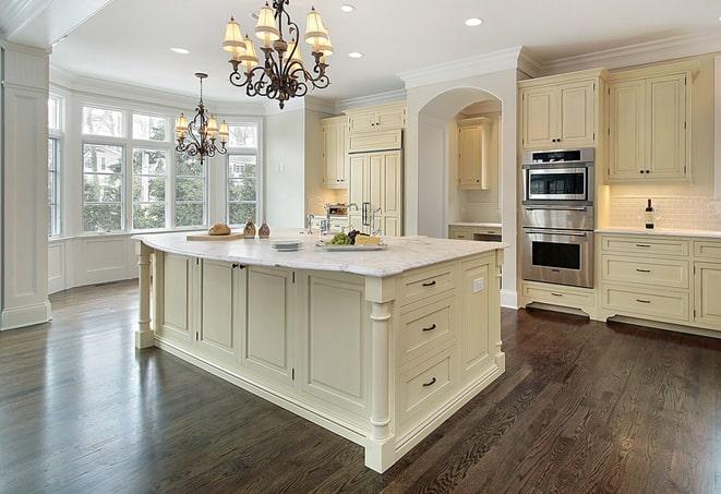 shiny laminate flooring in modern kitchen in Lakewood